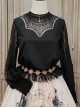 Mesh Lace Chest Irregular Cut Embroidered Cutout Crew Neck Classic Lolita Black Long Sleeve Shirt