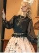 Mesh Lace Chest Irregular Cut Embroidered Cutout Crew Neck Classic Lolita Black Long Sleeve Shirt