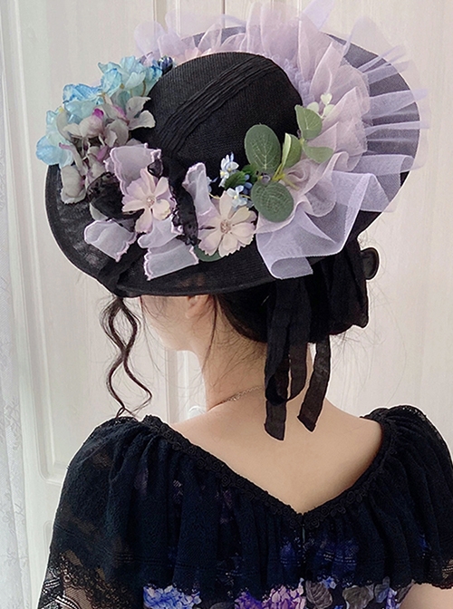 Classic Lolita Exquisite Three-Dimensional Flower Decoration Pleated Lace Elegant Flat Hat