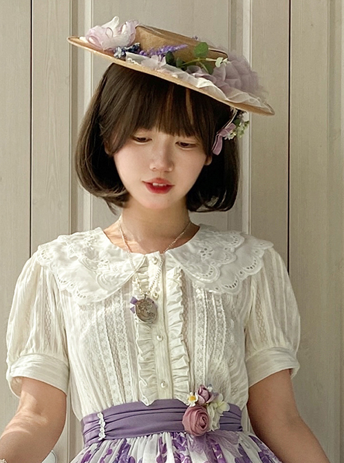 Classic Lolita Exquisite Three-Dimensional Flower Decoration Pleated Lace Elegant Flat Hat