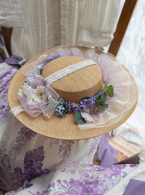Classic Lolita Exquisite Three-Dimensional Flower Decoration Pleated Lace Elegant Flat Hat