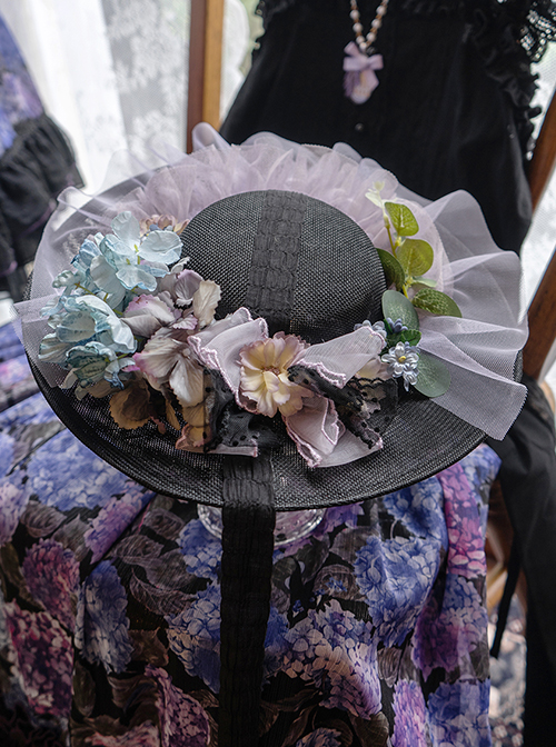 Classic Lolita Exquisite Three-Dimensional Flower Decoration Pleated Lace Elegant Flat Hat