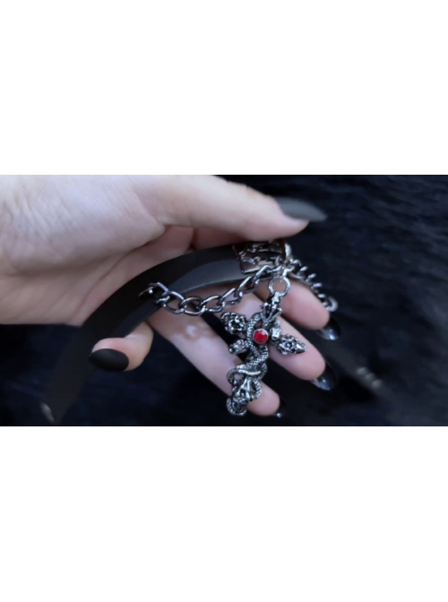 Gothic Metal Cross Skull Decoration Red Jewelry Dark Chain Leather Lolita Necklace