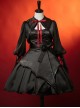 Dark Solid Gothic Halloween Style Irregular Cut At The Hem Bow Belt Decoration Lolita Witch Dress Set