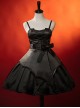 Dark Solid Gothic Halloween Style Irregular Cut At The Hem Bow Belt Decoration Lolita Witch Dress Set