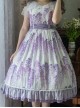 Elegant Floral Print Decoration Jacquard Lace Neckline Bow Pearl Classic Lolita Dress