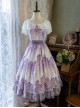 Elegant Floral Print Decoration Jacquard Lace Neckline Bow Pearl Classic Lolita Dress