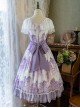 Elegant Floral Print Decoration Jacquard Lace Neckline Bow Pearl Classic Lolita Dress