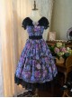 Elegant Floral Print Decoration Jacquard Lace Neckline Bow Pearl Classic Lolita Dress