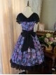 Elegant Floral Print Decoration Jacquard Lace Neckline Bow Pearl Classic Lolita Dress