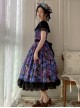 Elegant Floral Print Decoration Jacquard Lace Neckline Bow Pearl Classic Lolita Dress