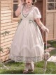 Delicate Lace Jacquard Embroidery Crinkled Mesh Fabric Sexy Deep V Neckline Design Ribbon Bow Decoration Classic Lolita Dress