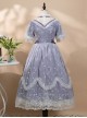 Delicate Lace Jacquard Embroidery Crinkled Mesh Fabric Sexy Deep V Neckline Design Ribbon Bow Decoration Classic Lolita Dress