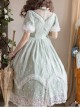 Delicate Lace Jacquard Embroidery Crinkled Mesh Fabric Sexy Deep V Neckline Design Ribbon Bow Decoration Classic Lolita Dress