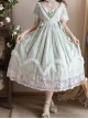 Delicate Lace Jacquard Embroidery Crinkled Mesh Fabric Sexy Deep V Neckline Design Ribbon Bow Decoration Classic Lolita Dress