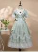 Delicate Lace Jacquard Embroidery Crinkled Mesh Fabric Sexy Deep V Neckline Design Ribbon Bow Decoration Classic Lolita Dress