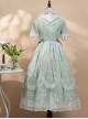 Delicate Lace Jacquard Embroidery Crinkled Mesh Fabric Sexy Deep V Neckline Design Ribbon Bow Decoration Classic Lolita Dress