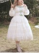 Delicate Ornate Pleated Embroidered Lace Layered Hem Cross Straps Bow Knot Classic Lolita Long Sleeve Dress