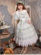 Delicate Ornate Pleated Embroidered Lace Layered Hem Cross Straps Bow Knot Classic Lolita Long Sleeve Dress