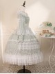 Delicate Ornate Pleated Embroidered Lace Layered Hem Cross Straps Bow Knot Classic Lolita Long Sleeve Dress