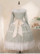 Delicate Ornate Pleated Embroidered Lace Layered Hem Cross Straps Bow Knot Classic Lolita Long Sleeve Dress