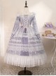 Delicate Ornate Pleated Embroidered Lace Layered Hem Cross Straps Bow Knot Classic Lolita Long Sleeve Dress