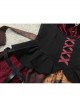 Gothic Strange Circus Skeleton Pattern Print Trim Tight Velvet Vest Pleated Hem Cross Straps Belt Lolita Dress