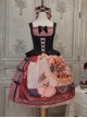 Gothic Strange Circus Skeleton Pattern Print Trim Tight Velvet Vest Pleated Hem Cross Straps Belt Lolita Dress