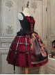 Gothic Strange Circus Skeleton Pattern Print Trim Tight Velvet Vest Pleated Hem Cross Straps Belt Lolita Dress