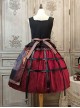 Gothic Strange Circus Skeleton Pattern Print Trim Tight Velvet Vest Pleated Hem Cross Straps Belt Lolita Dress