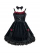 Gothic Vintage Lace Jacquard Design Metal Ring Buckle Chain Cross Decoration Three-Dimensional Rose Lolita Sleeveless Dress