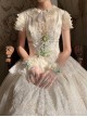 Elegant And Delicate Lily Of The Valley Embroidery Ruched Jacquard Lace Trim Classic Lolita White Fish Bone Girdle