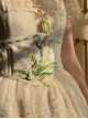 Elegant And Delicate Lily Of The Valley Embroidery Ruched Jacquard Lace Trim Classic Lolita White Fish Bone Girdle