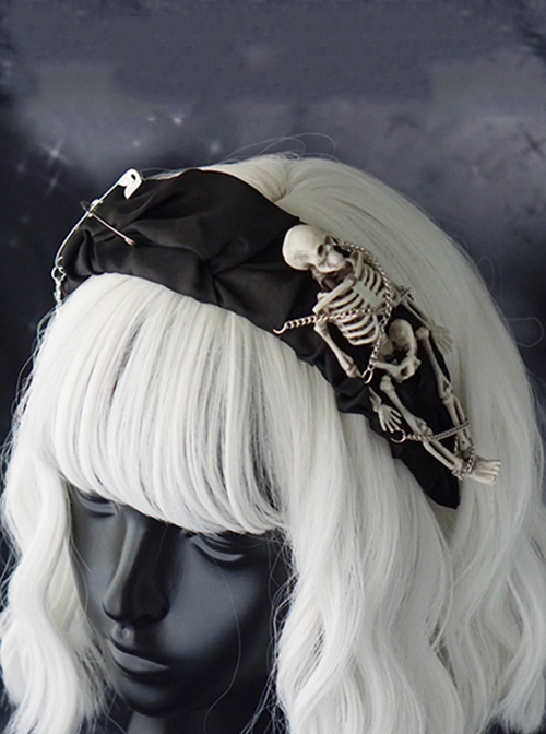 Halloween Skull Decoration Gothic Dark Style Crumpled Ribbon Metal Large Pin Decor Lolita Headband