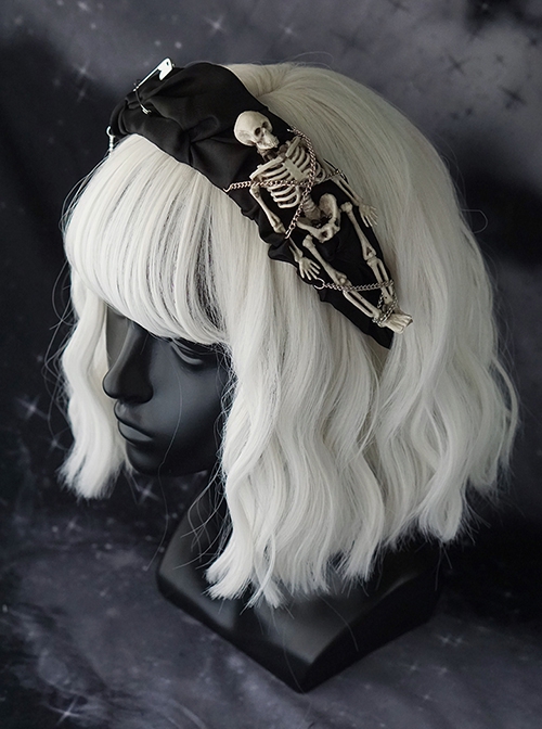 Halloween Skull Decoration Gothic Dark Style Crumpled Ribbon Metal Large Pin Decor Lolita Headband