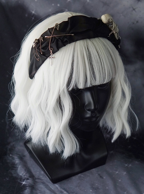 Halloween Skull Decoration Gothic Dark Style Crumpled Ribbon Metal Large Pin Decor Lolita Headband