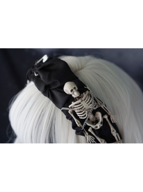 Halloween Skull Decoration Gothic Dark Style Crumpled Ribbon Metal Large Pin Decor Lolita Headband