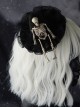 Gothic Style Black Pointed Shape Top Hat Skull Skeleton Decoration Pleated Lace Lolita Hair Clip