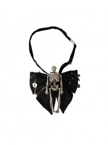 Dark Halloween Style Skull Skeleton Decoration Metal Pin Chain Decoration Gothic Lolita Bow Knot Tie