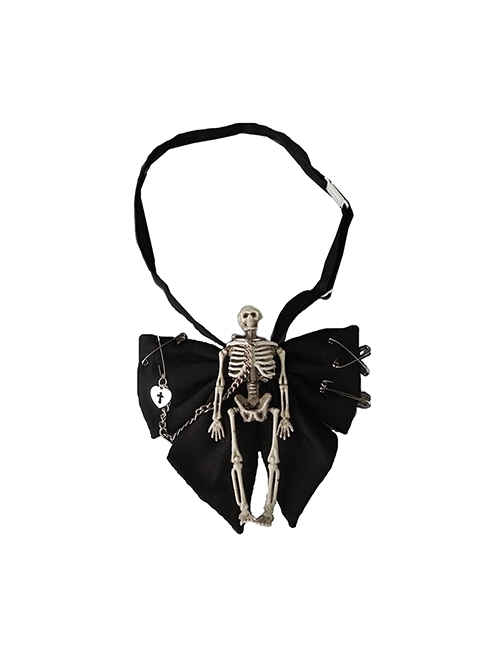 Dark Halloween Style Skull Skeleton Decoration Metal Pin Chain Decoration Gothic Lolita Bow Knot Tie