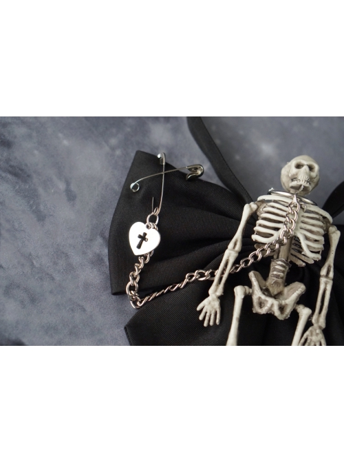 Dark Halloween Style Skull Skeleton Decoration Metal Pin Chain Decoration Gothic Lolita Bow Knot Tie