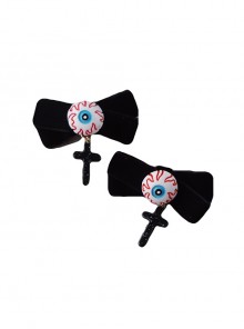 Halloween Handmade Eyeball Design Gothic Cross Decoration Dark Bow Knot Lolita Hairpins