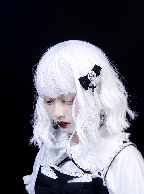 Halloween Handmade Eyeball Design Gothic Cross Decoration Dark Bow Knot Lolita Hairpins