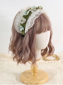 French Vintage Velvet Pleated Lace Trim Flowers Bow Classic Lolita Headband