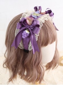 Vintage Pleated Ribbon Bow Knot Decoration Three-Dimensional Grape Folds Lace Classic Lolita Headbands