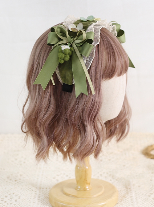 Vintage Pleated Ribbon Bow Knot Decoration Three-Dimensional Grape Folds Lace Classic Lolita Headbands