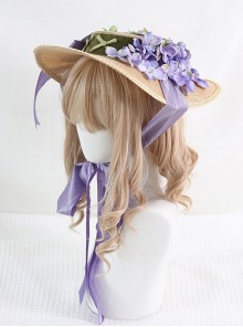 Classic Lolita Retro French Pastoral Style Exquisite Flowers Grape Decoration Ribbon Bow Knot Flat Hat