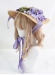 Classic Lolita Retro French Pastoral Style Exquisite Flowers Grape Decoration Ribbon Bow Knot Flat Hat