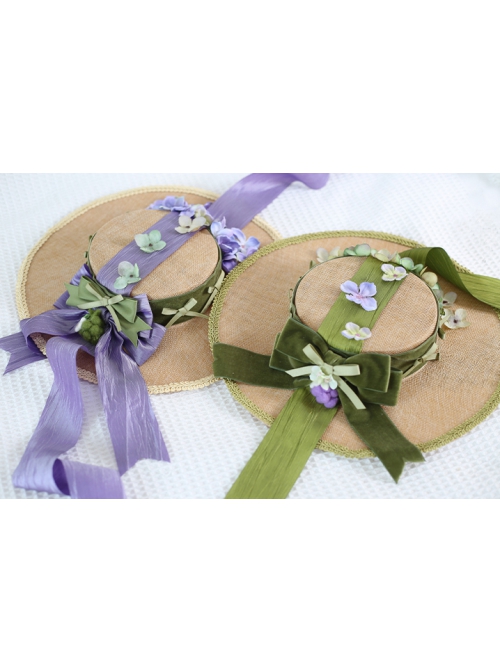 Classic Lolita Retro French Pastoral Style Exquisite Flowers Grape Decoration Ribbon Bow Knot Flat Hat