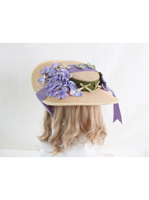 Classic Lolita Retro French Pastoral Style Exquisite Flowers Grape Decoration Ribbon Bow Knot Flat Hat